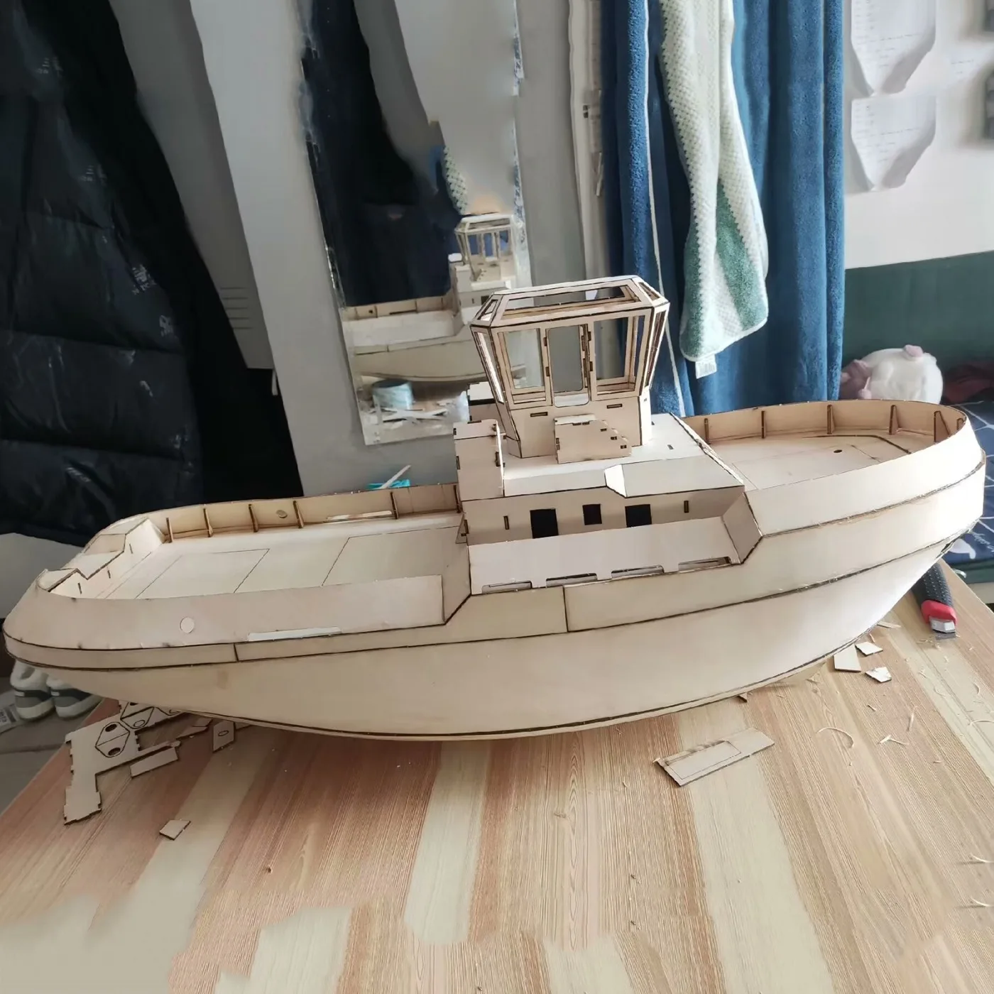 1/35 RC Boot 80 cm Damen 2810asd Afstandsbediening Sleepboot Houten Structuur RC Boot Model Kit Volwassen Speelgoed Gift