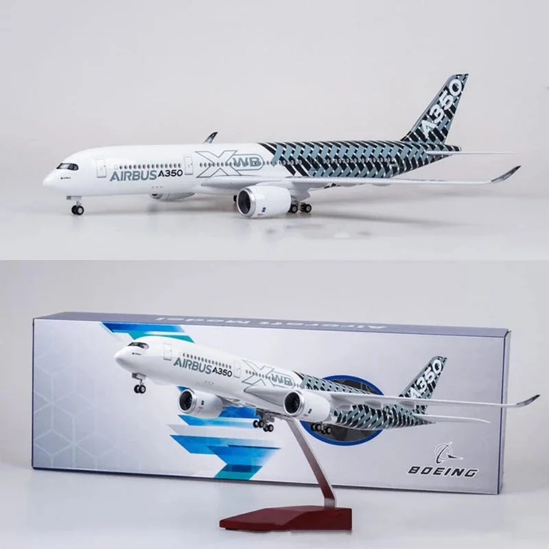 New 47cm Carbon Fiber Coating Prototype 350-1000 Airplane Model LED Highly Simulated Resin Airliner Ornaments Crafts Xmas Gift