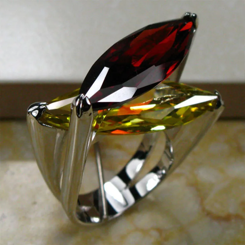 Huge Garnet Yellow Crystal Zircon 925 Sterling Silver Ring Size 6 7 8 9 10 R95 Women Fashion Jewelry Gifts Rings