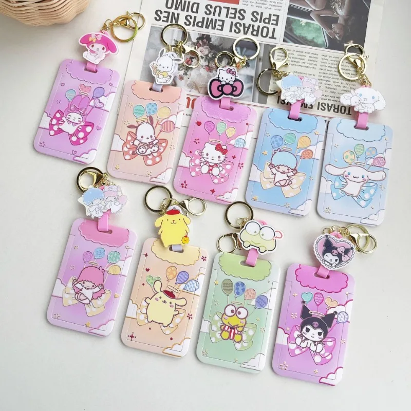 

Sanrio Kuromi Melody Keychain Cartoon Card Holder Anime Cinnamoroll Pochacco Photo Student Stretchable Embedded Meal Bus Card