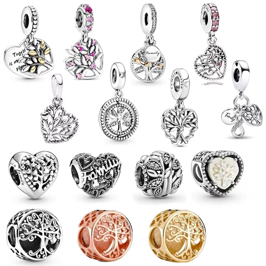 Hot Sale Heart Family Tree Series Dangle Charm Bead Fit Original Pandora 925 Sterling Silver Bracelet Necklace Women DIY Jewelry