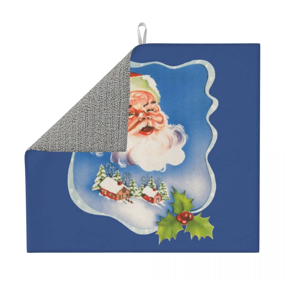 Christmas Retro Santa Claus Dish Drying Pad Custom Absorbent Jolly Santa Happy Holidays Microfiber Quick Dry Drainer Mats