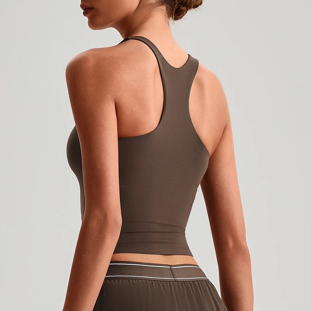Womens Buttery Soft Racerback Yoga Tank Tops 4-way Stretch Spandex Crop Top with Built-in Bra Fitness Gym Sport Vest