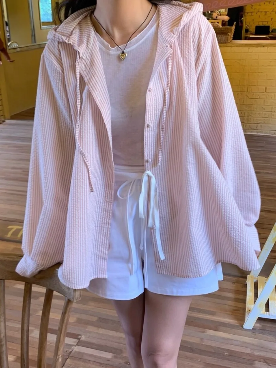 Rétro Chic été femmes longue Sve rayé irt manteau à capuche décontracté polyvalent protection solaire vêtements d'extérieur confortable régulier...