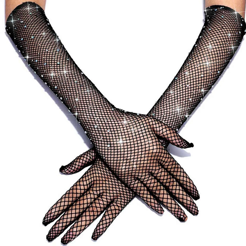 Lady's Fashionable Retro Hot Stamping Mesh Long Gloves - Sexy Fishing Net Design, High Elastic Fabric, Stretchy Comfortable Fit