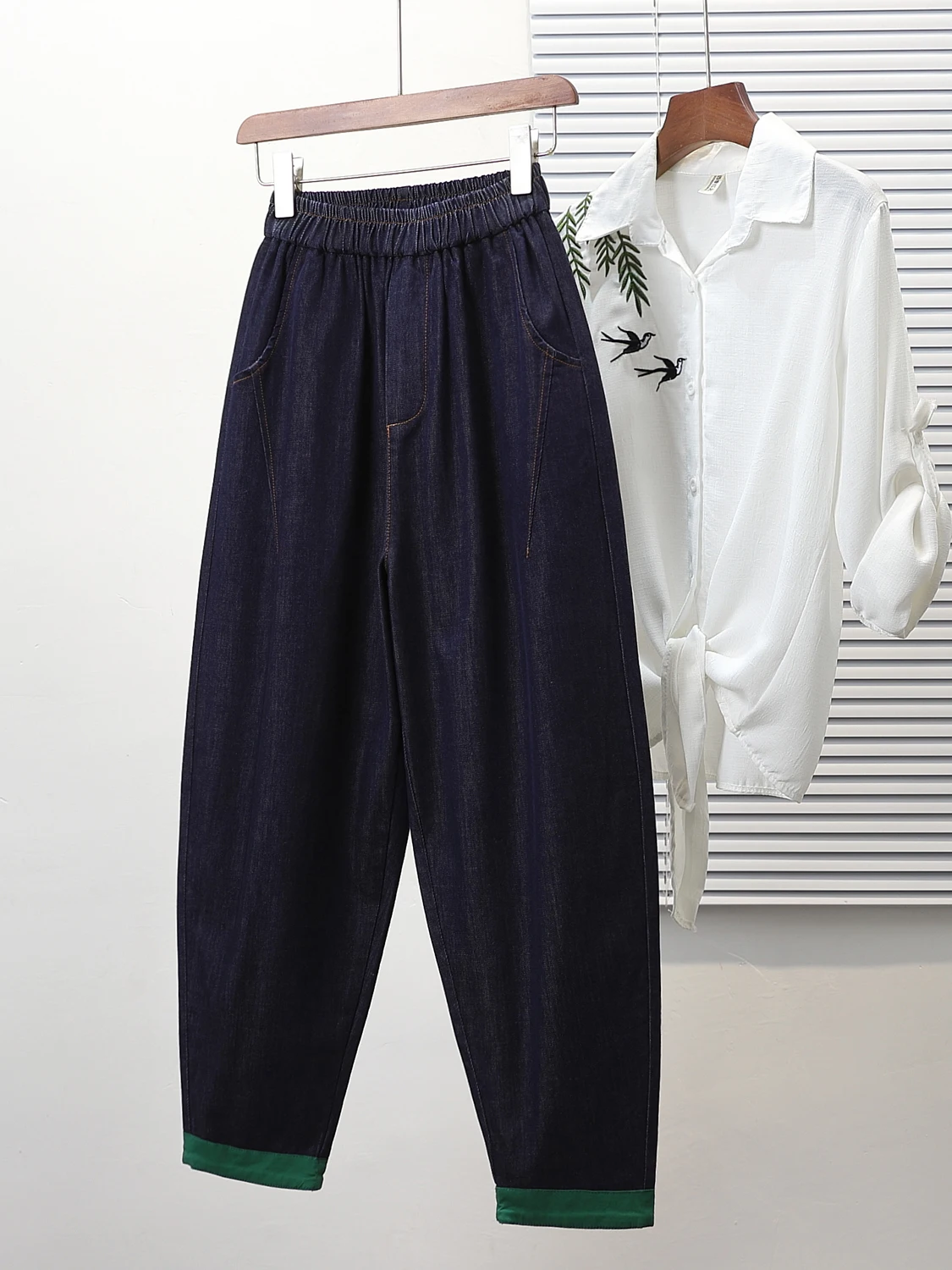 

High Waist Elastic Loose Harlan Denim Pants plus Size Women's Spring New Style European Version Dad Knife Pants Casual Wear
