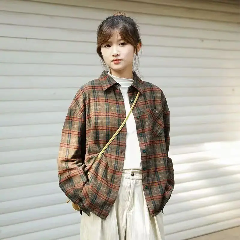 

Винтажные клетчатые рубашки женские осенние повседневные рубашки на пуговицах с длинным рукавом корейская модная верхняя одежда топ Blusas Mujer элегантная женская блузка