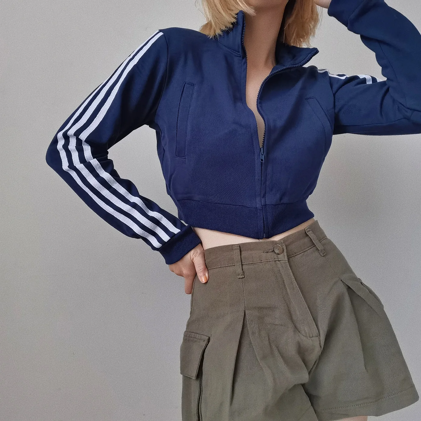 

Cool Girl ort Slim Fit Stripe Jaet Women's Early Autumn New Sle Thin Versatile Faionable Top Zipper Closure Long Sve