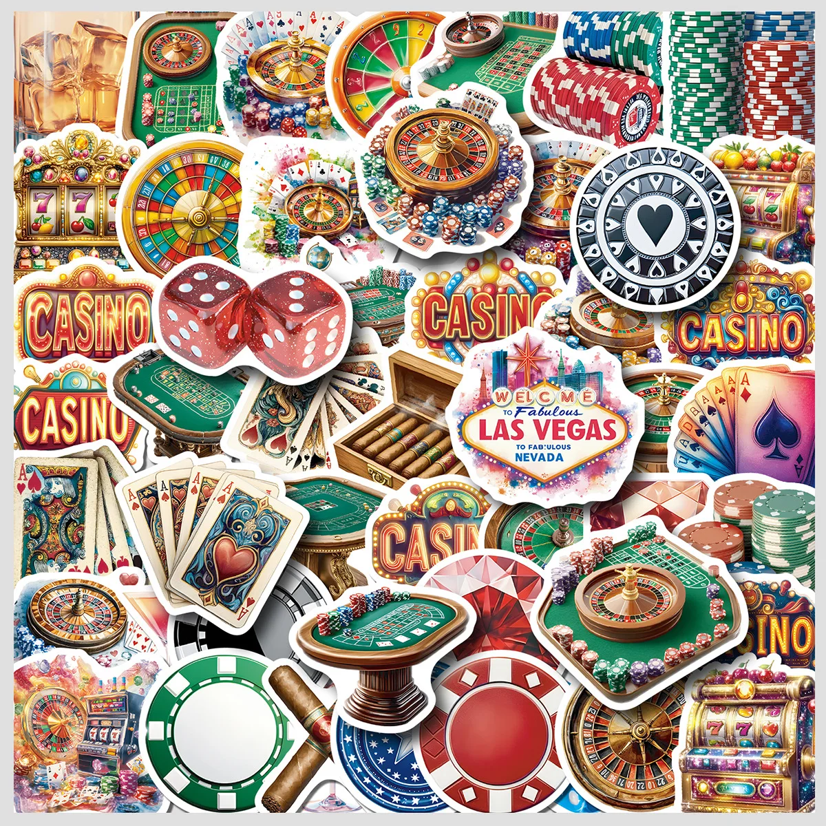10/50PCS Autocollants Graffiti Thème Casino, Motifs Dessins Animés Exquis et Colorés, pour Loisirs Créatifs, Scrapbooking, Sac de Voyage, Décorations Esthétiques