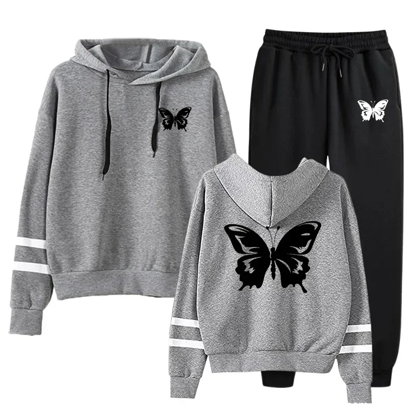 Women Tracksuit Casual Daily Hoodies Quality Single Piece Stripe Sweatshirt and Sweatpants Comfort Outdoor Jogging Autumn Winter