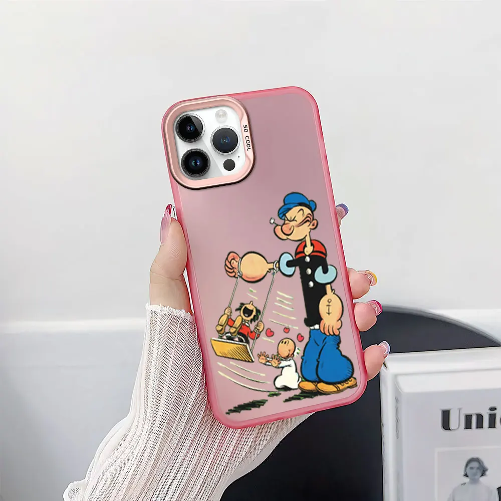 Phone Case for iPhone 12 11 13 14 15 16 Pro Plus IMD Plating Cover Cartoon P-Popeye Sailor