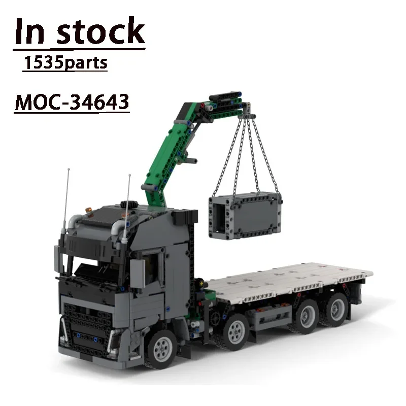 

City Main Transport Crane MOC-34643 Heavy Machine Assembly Block Model Mounted Technical Parts 1535pcs Kids Birthday Toy Gift