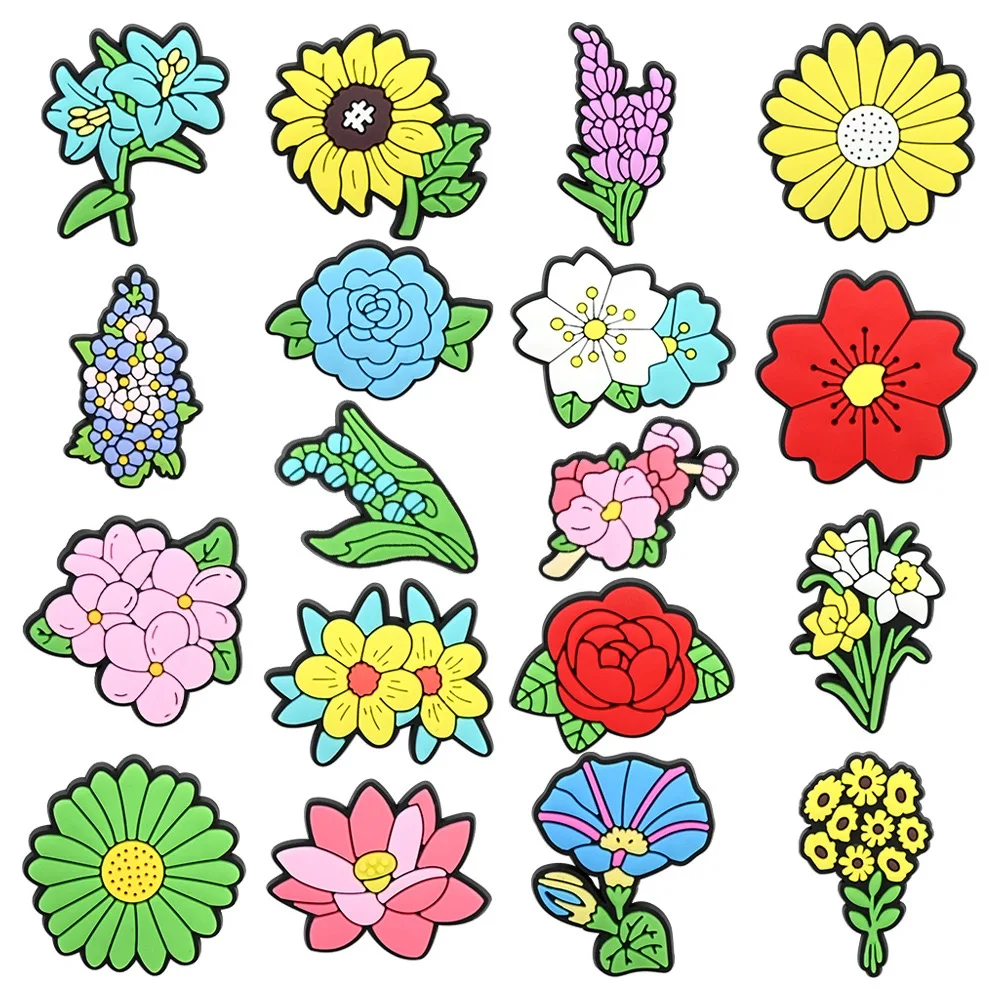 1-18PCS Cartoon Flower Daisy Hydrangea Rose PVC Sandals Shoe Charms Accessories DIY Wristbands Shoe Decoration Kids Party Gift