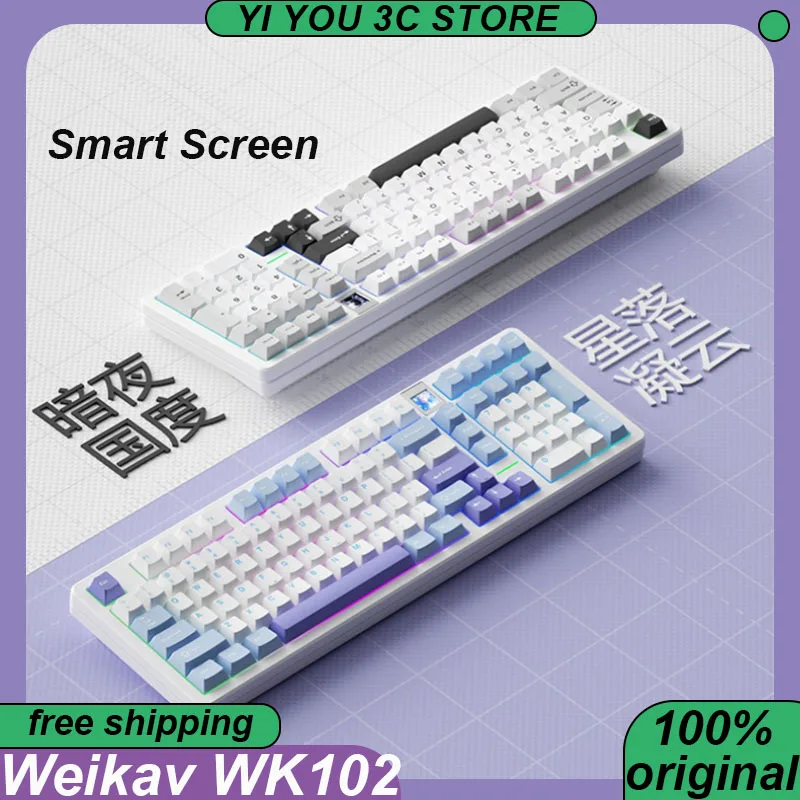 

Weikav WK102 Беспроводная механическая клавиатура с тировым режимом, прокладка TFT-экрана, горячая замена, 100 клавиш, 4000 мАч, игровая клавиатура для ПК, киберспорта, ноутбука