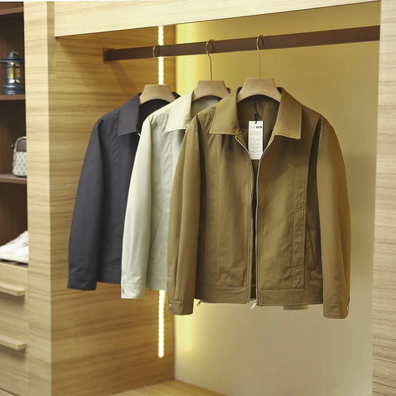 

Sle Retro Workwear OZ Silhouette Men's Faionable Spring New Casual Collar Jaet Coat Long Sve Stand Fit