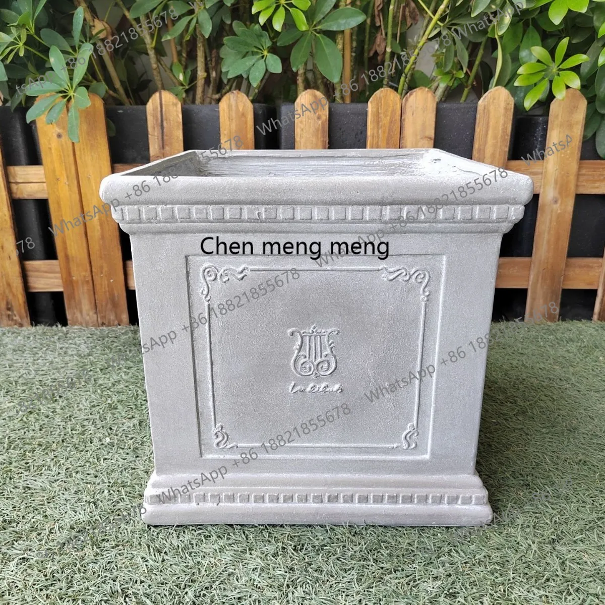Modern simple wind, high-grade gray planting box, carved pattern, outdoor courtyard rectangular flower pot