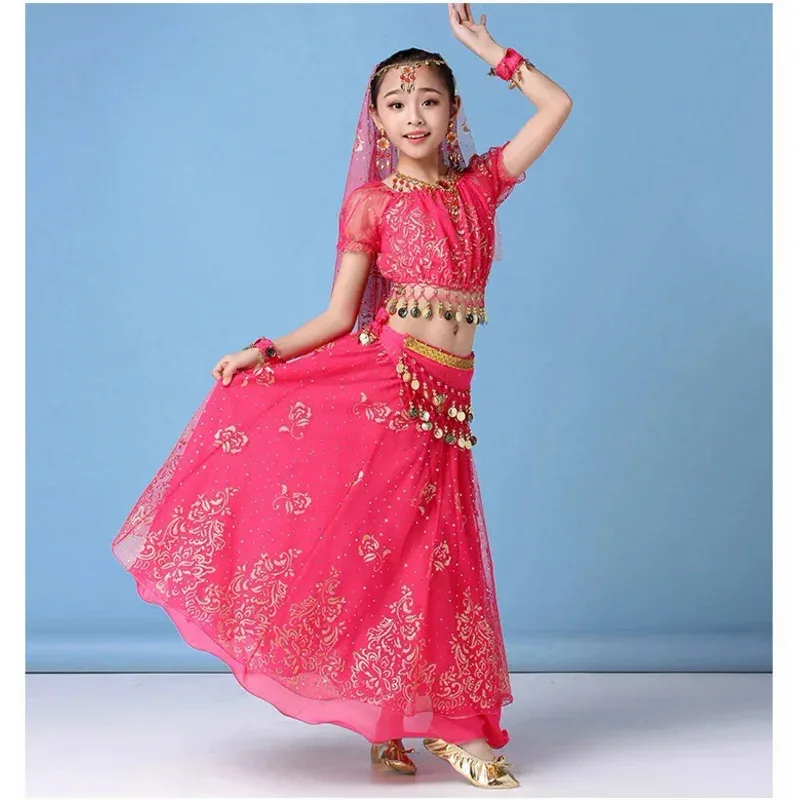 Cosjie 4Pcs/Set New Kids Belly Dance Costume Set Oriental Indian Dancing Costumes Belly Dance Wear Dress Indian Clothes For Girl
