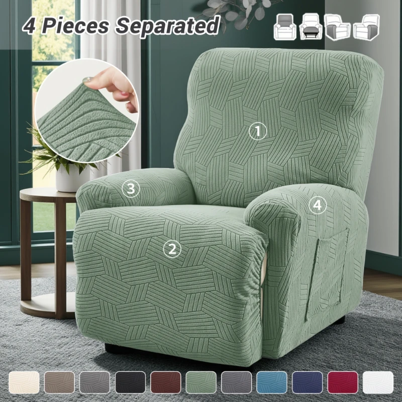 4pcs/set Jacquard Stretch Recliner Sofa Covers Elastic Soft Split Armchair Chair Cover Non-Slip Chair Slipcover Living Room Home