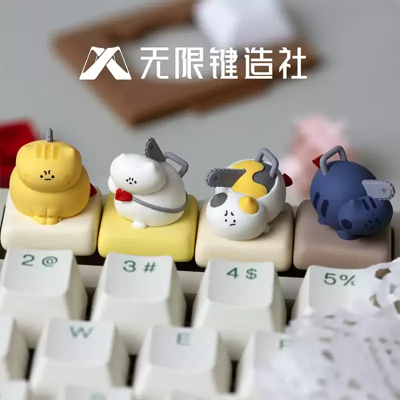 Chainsaw Meow Theme Anime Art Keycaps Mechanical Keyboard Resin Customization PC Game Keyboard Accessories Cartoon Gift Collec