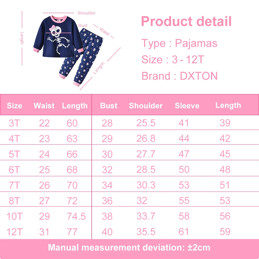 DXTON Children Autumn Pajamas Long Sleeve Toddlers Sleepwear Skeleton Print Kids Girls Nightwear 2pcs Suit Children Clothing Set