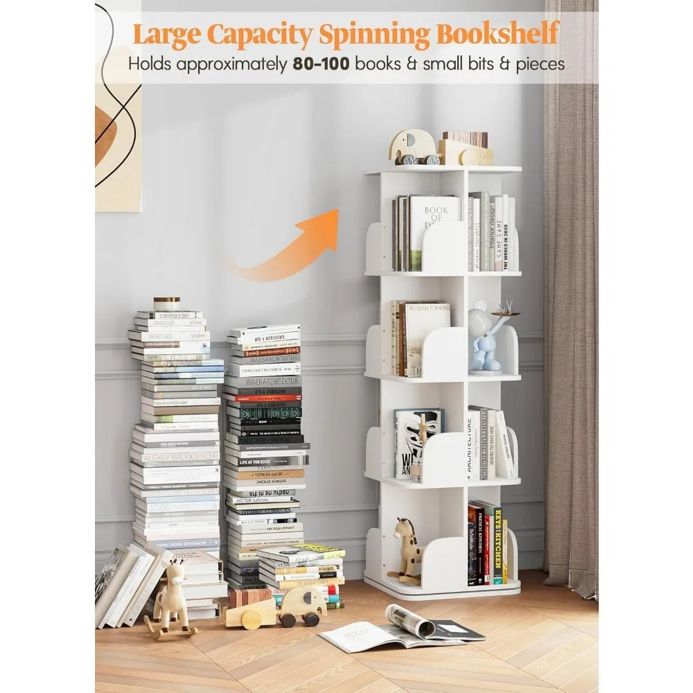 Libreria girevole compatta a 4 livelli per bambini, espositore angolare per piccoli spazi, spazio di archiviazione dal pavimento al soffitto