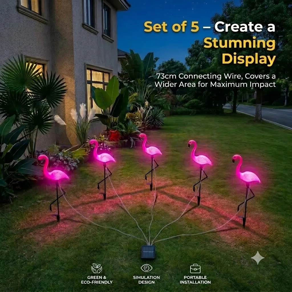 Solar Powered Flamingo Garden Lights Outdoor LED Lawn Pathway Decoration Light