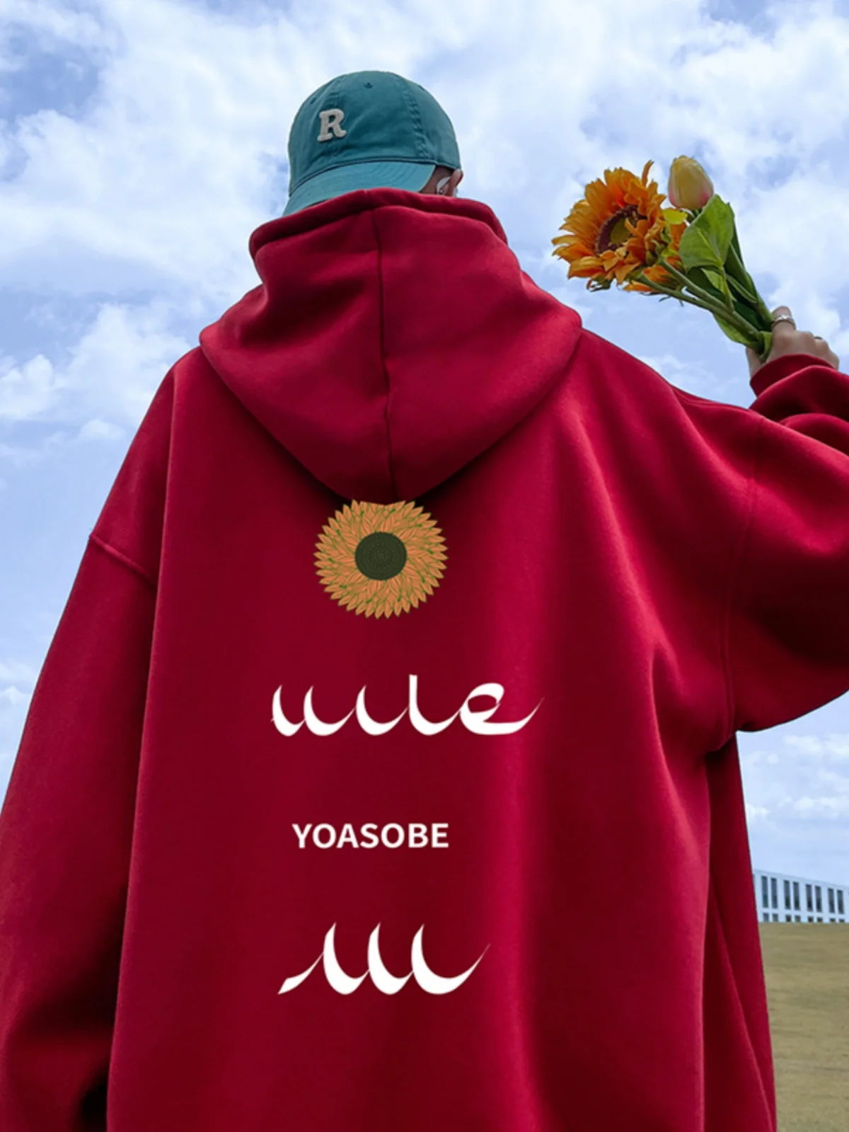 

Мужская толстовка оверсайз цвета красного вина с принтом ромашек, весенне-осенняя, плотная, для старшеклассников, повседневная, свободного кроя