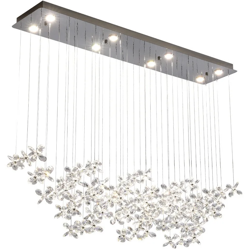 Italian light luxury crystal bar chandelier, restaurant stainless steel rectangular high-end lighting factory