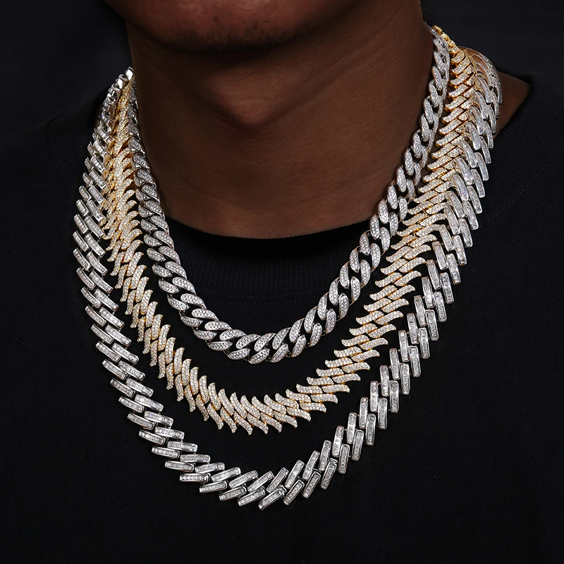 14mm 14K 18K Yellow Gold Plated 925 Sterling Silver VVS Baguette Moissanite Diamond Iced Out Cuban Link Chain Necklace...
