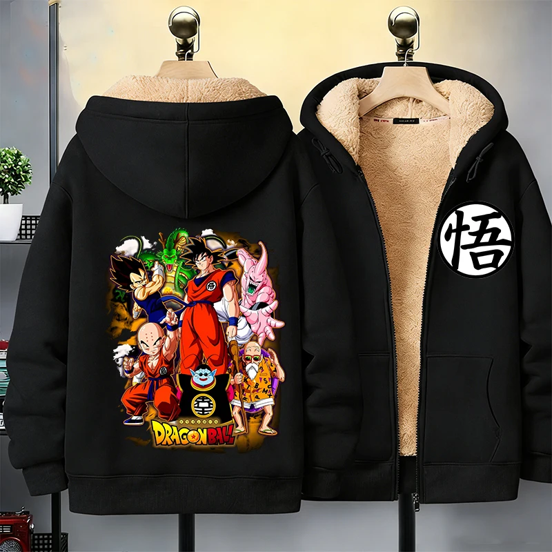 

Толстовка-куртка Dragon Ball на молнии с капюшоном для мужчин, повседневная зимняя теплая куртка с принтом аниме Гоку, оверсайз, утепленная, в уличном стиле