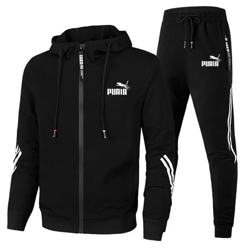 Primavera e outono novo conjunto de roupas esportivas masculinas de 2 peças com zíper jaqueta casual calças esportivas roupas de marca masculino jogging conjunto de roupas esportivas