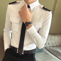 Captain Navy Costume Air Force White Shirt Male Nightclub Aviation Airline Pilot Flight Attendant Uniform for Officer Cosplay