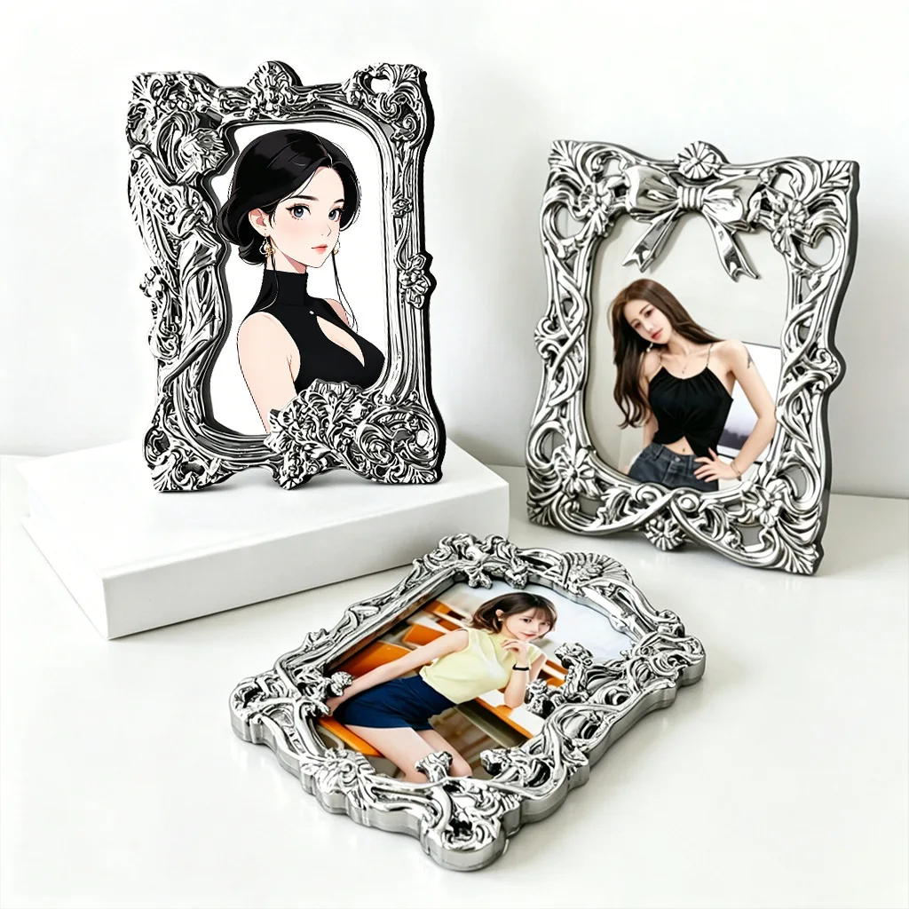 Creative Silver Electroplated Photocard Holder Idol Kpop Photo Card Case Photocard Frame Protector Stand Decor Photo Card
