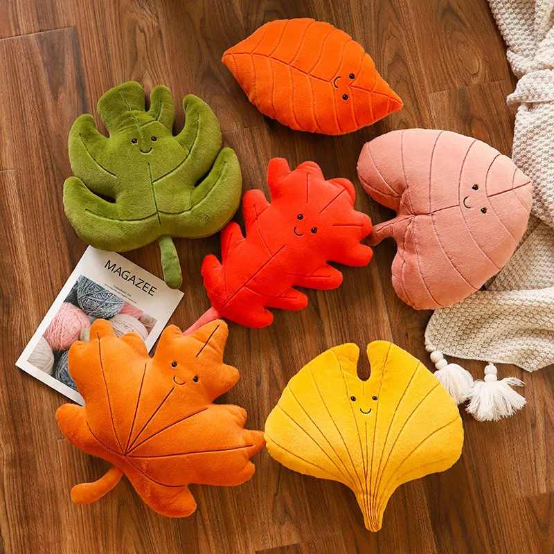 Creative Simulation Leaves Plush Hug Pillow Cartoon Maple Leaves Soft Stuffed Plant Soft Plushies Kids Toys for Girls Home Decor