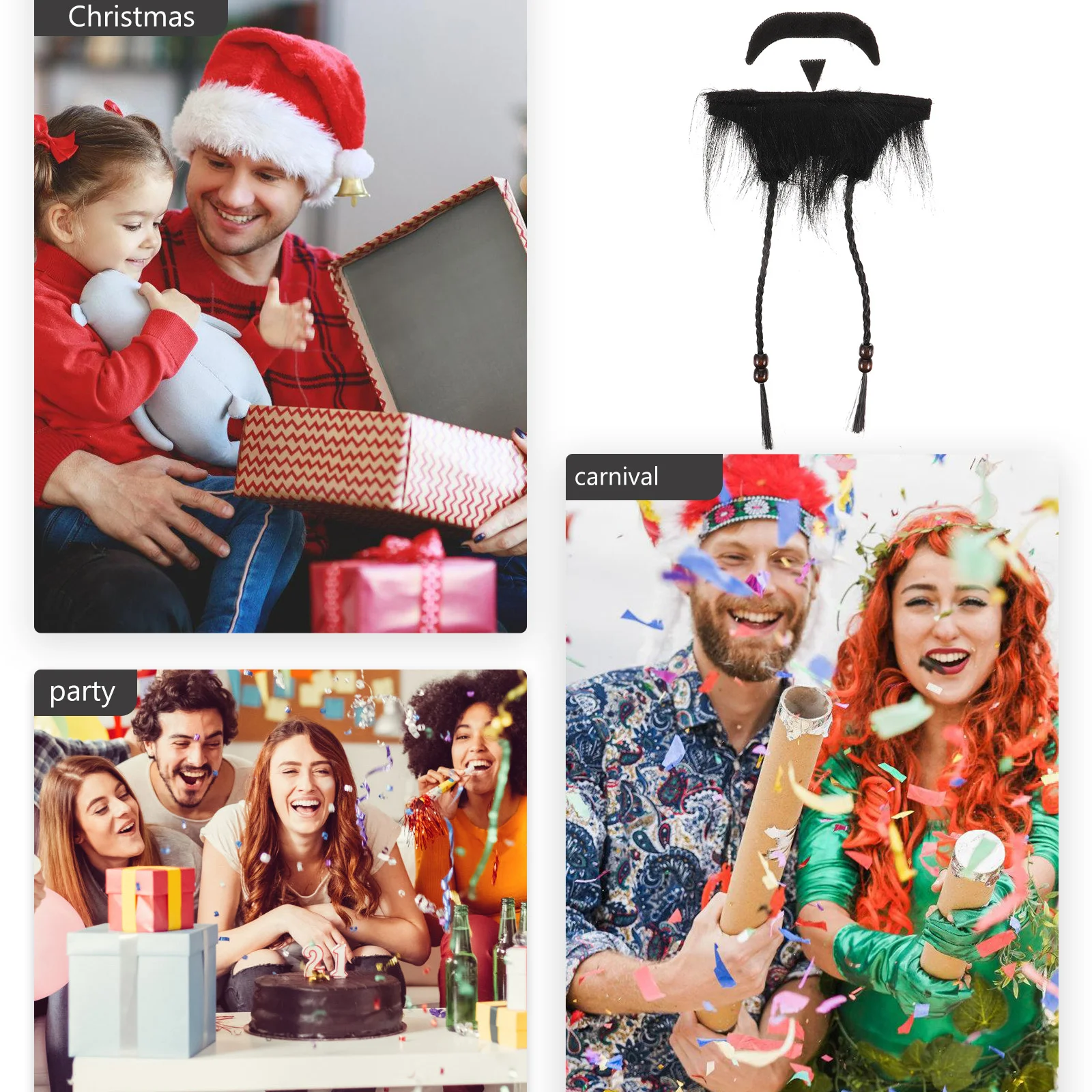 1 セット偽ひげキットリアルな偽口ひげあご三つ編みひげ面白い仮装パーティーコスプレ海賊アクセサリー偽ひげ