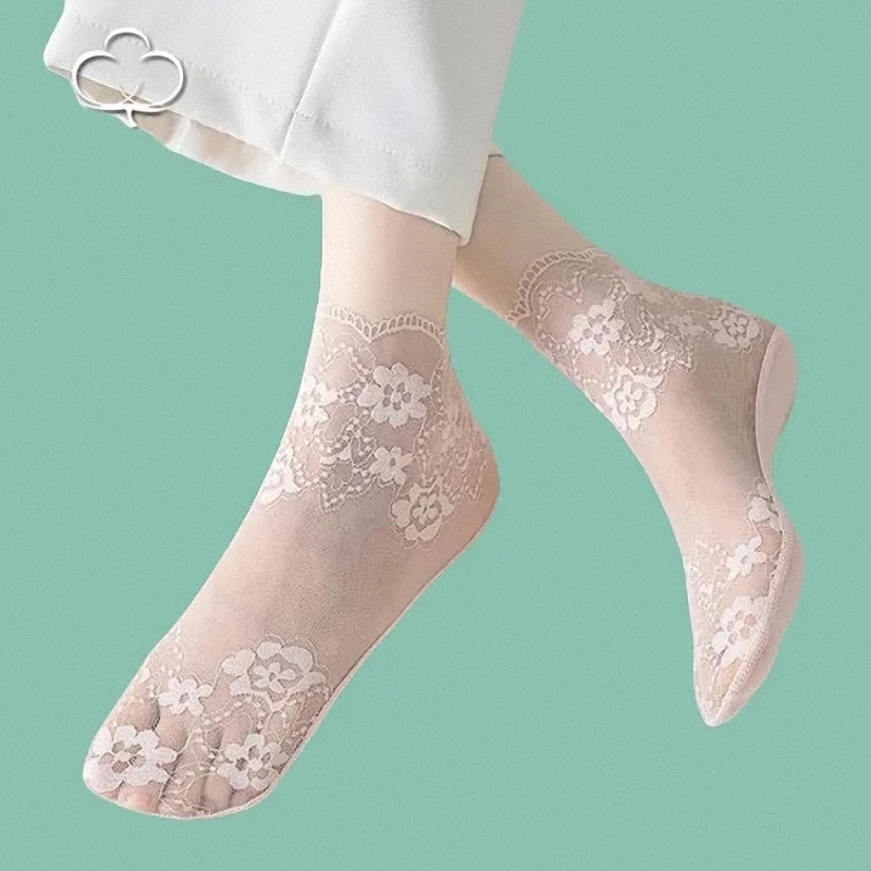 Chaussettes Courtes en Coton Respirant pour Femme, Accessoire en Maille, Dentelle, Fleur, de Haute Qualité, Solide, Document, 5/10 Paires