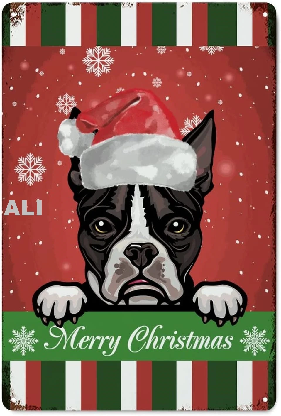 Red Background Snowflake Christmas Dog Merry Christmas Metal Signs Retro Wall Plaque Dog Decor Metal Tin Sign for Garage Ma sign