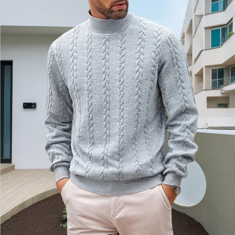 เสื้อสเวตเตอร์ผู้ชายสไตล์ใหม่ประจำฤดูใบไม้ร่วง-ฤดูหนาว ปี 2025 สีพื้นเรียบง่าย สไตล์ลำลอง คอเต่า ลายแจ็คการ์ด แฟชั่นย้อนยุค อุ่นสบาย