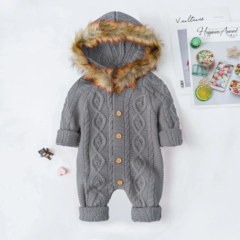 Hoodie Autumn Infant Baby Knit Rompers For Baby Boys Jumpsuit Winter Kids Overalls Baby Girl Clothes For Newborn Costumes 0-2 Y