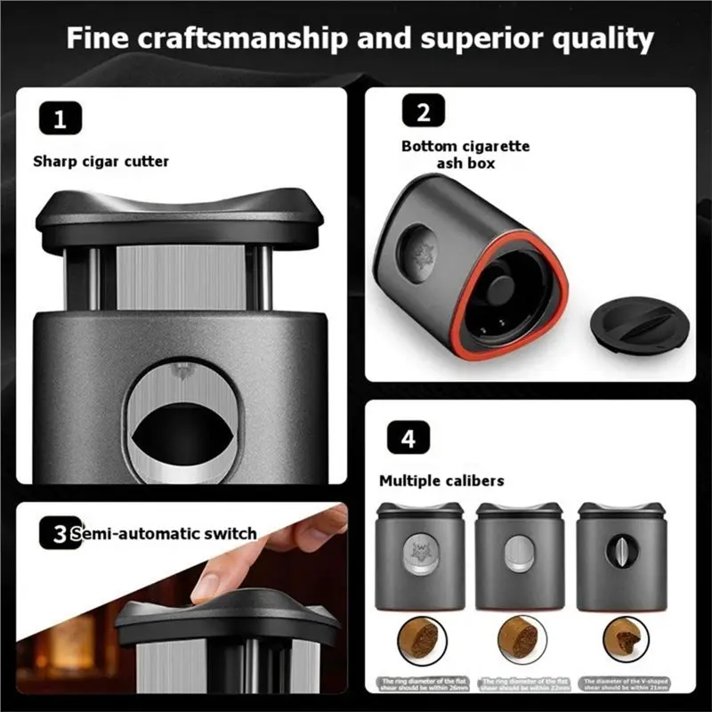 DTA4-Desktop Cigar Cutter Multifunction V Cut Cutter Portable Press Switch Stainless Steel Cigar Cutter Gift For Smoker Red