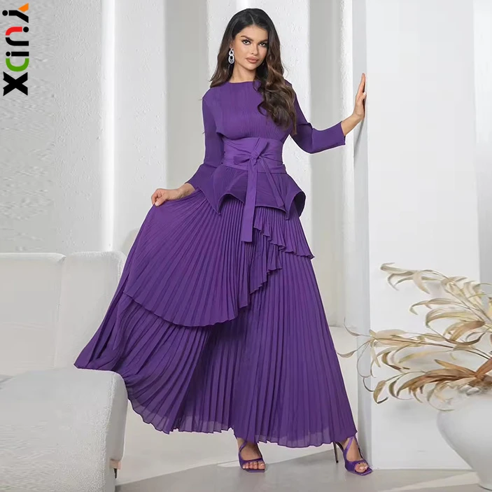 

YUDX Pleated Irregular Lantern Skirt + Long Big Swing Skirt Set Solid Color Loose Two Pieces Middle East 2024 Summer New