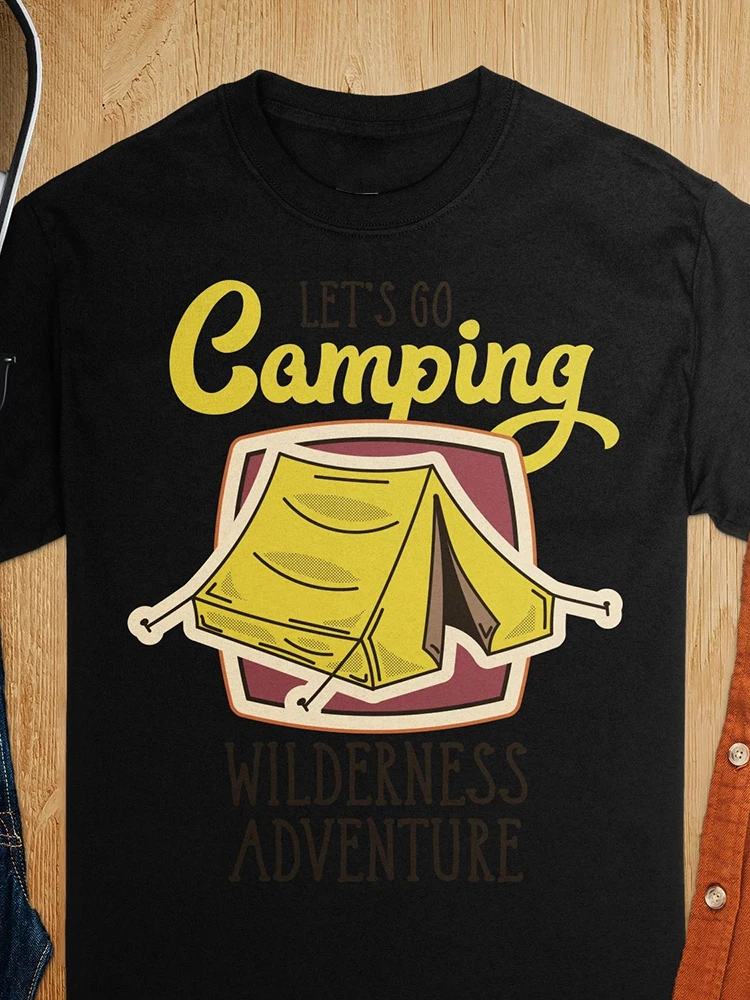 Outdoors Enthusiast Wilderness Lovers Gift Summer Street Fashion Men's Crewneck T-shirt Camping Tent Printed Men's T-shirt