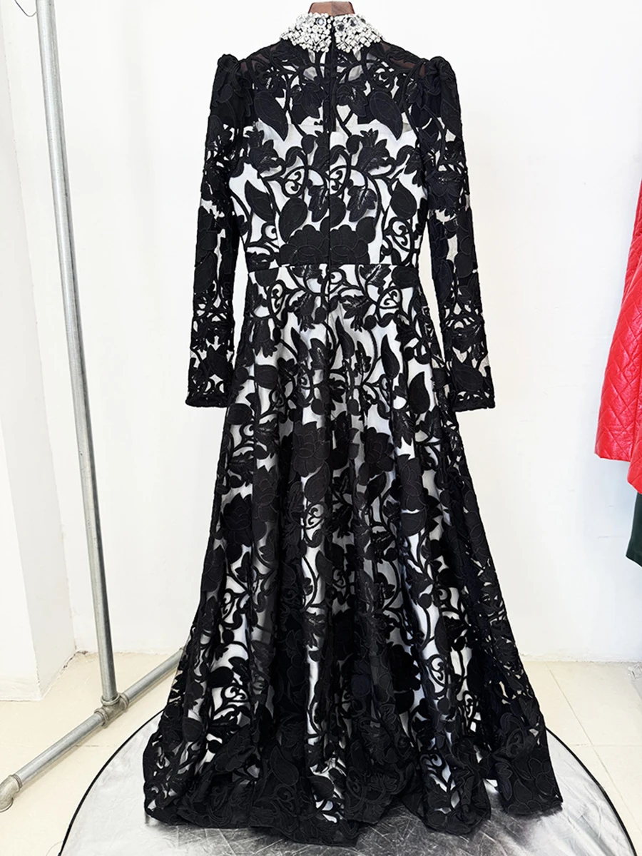 فساتين مطرزة شفافة للتخسيس ملونة من TWOTWINSTYLE للنساء برقبة واقفة وأكمام طويلة فستان خرز مرقع للسيدات #3