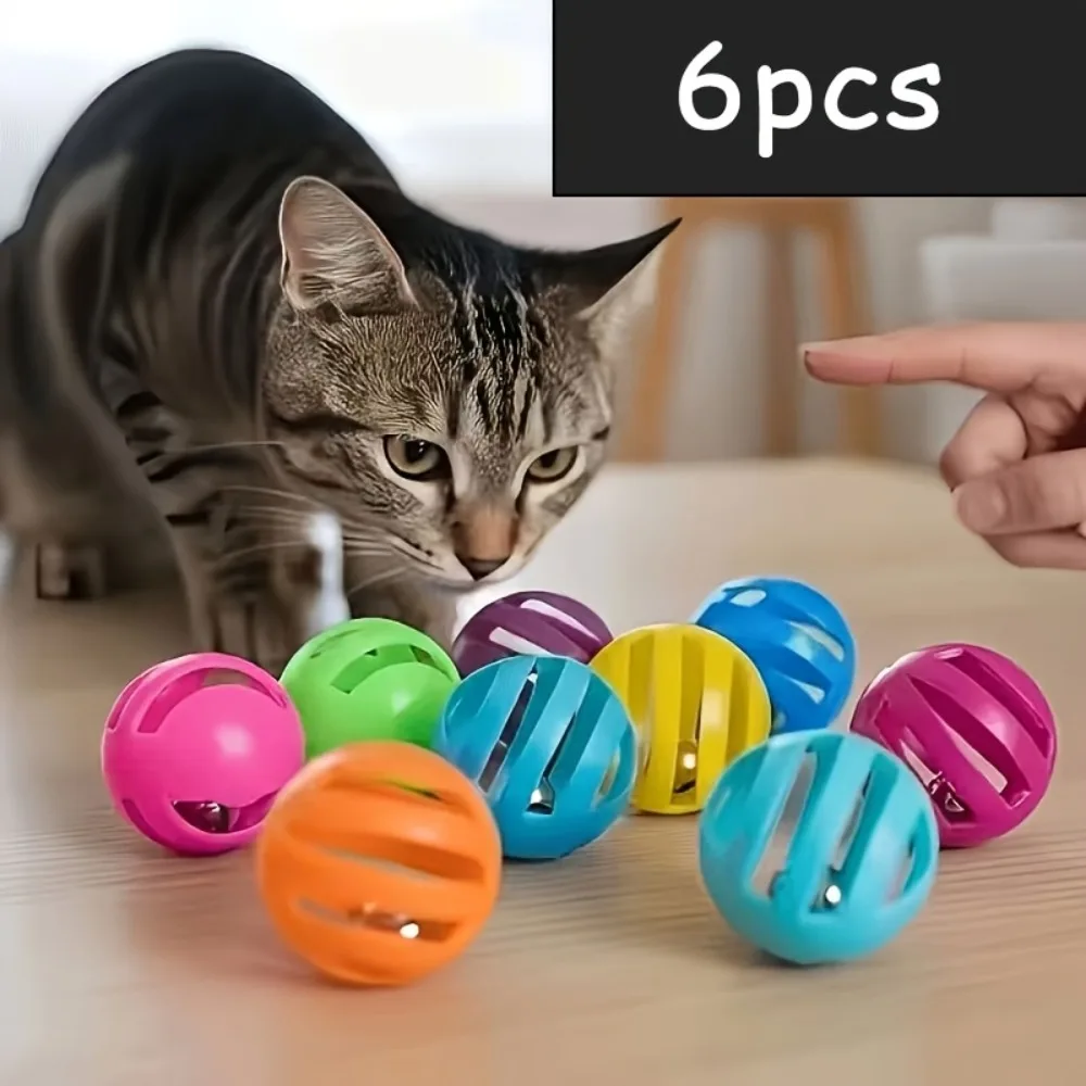 6Pcs Cat Bell Balls, Hollow Plastic Jingle Ball Toys, Interactive Cat Toys for Chasing & Kicking, Random Color