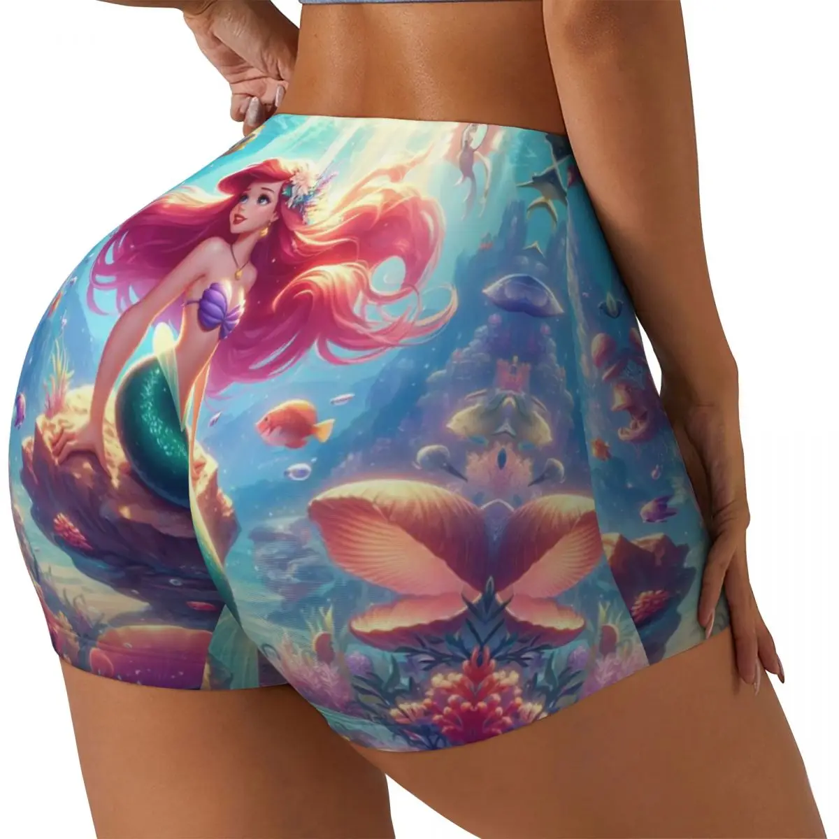 Custom New Ariel Princess Workout Shorts for Women Gym Volleyball Biker Yoga Shorts