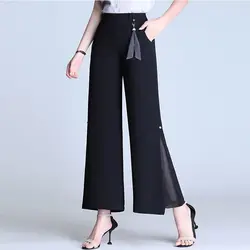 Pantaloni da donna estivi nuovi in chiffon a vita alta elastici a gamba larga Pantaloni corti divisi alla moda Pantaloni da abito sottili versatili traspiranti casual