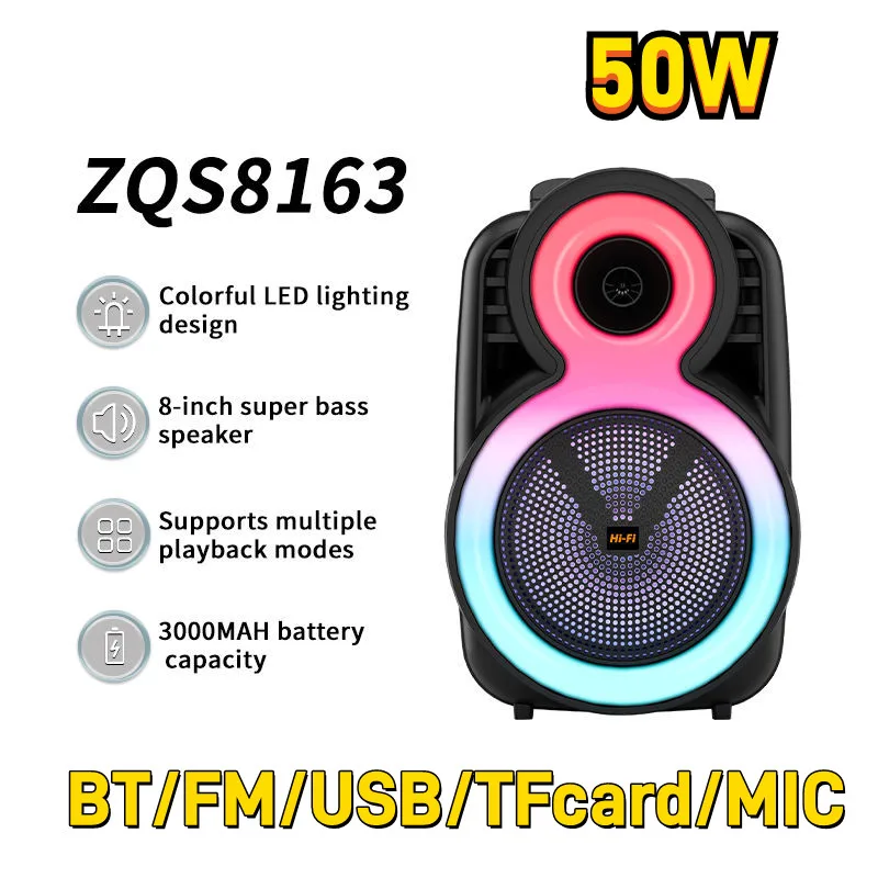 

New Big 8 "double Horse Lights Speaker Outdoor Portable Desktop Home Theater Karaoke with Microphone Singing Bluetooth Speaker