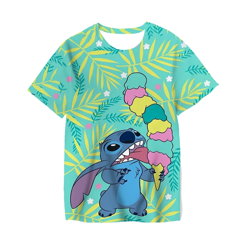 Camisetas de Disney Stitch para niñas, camiseta informal de manga corta, ropa suave de dibujos animados para niños, camisetas Kawaii para niños, camisetas sueltas para niños