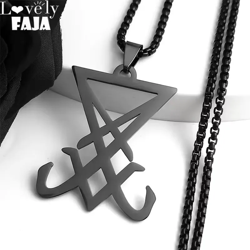 

Длинное ожерелье из нержавеющей стали с изображением Церкви Сатаны, ожерелье печатка Люцифера лави, скрытого дьявола N641S03