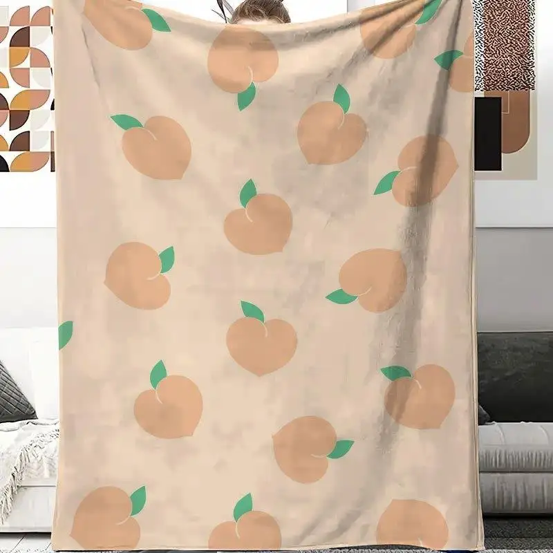 1pc peach leaf pattern blanket, made of polyester, machine washable, suitable for living room, bedroom, and office.